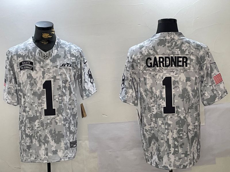 Men New York Jets #1 Gardner Nike Arctic Camo 2024 Salute to Service Limited NFL Jersey style 1